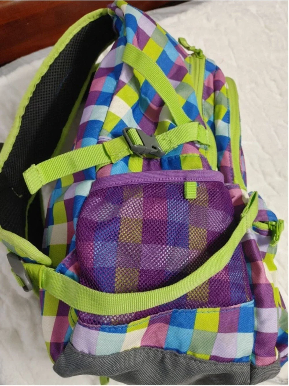 Girls Lands' End Plaid Backpack One Size Multi-color Green/Purple/Blue